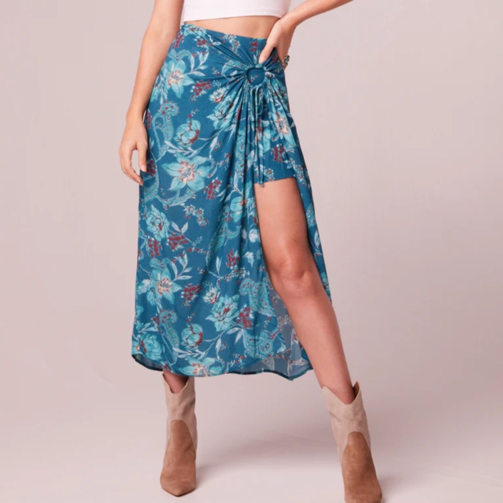 NWT Band of the Free | Celene Teal Floral Layered Midi Skirt XS